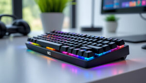 découvrez le clavier mécanique gamer compact aukey km-g12, équipé d'un rétroéclairage personnalisable pour une expérience de jeu optimale et un design ergonomique.